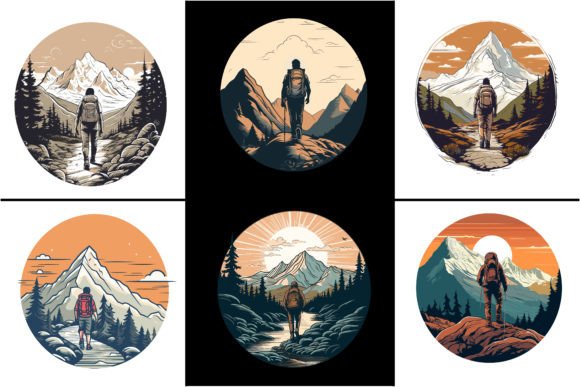 Adventure Mountain Hiking Man Silhouette Graphics and Illustrations