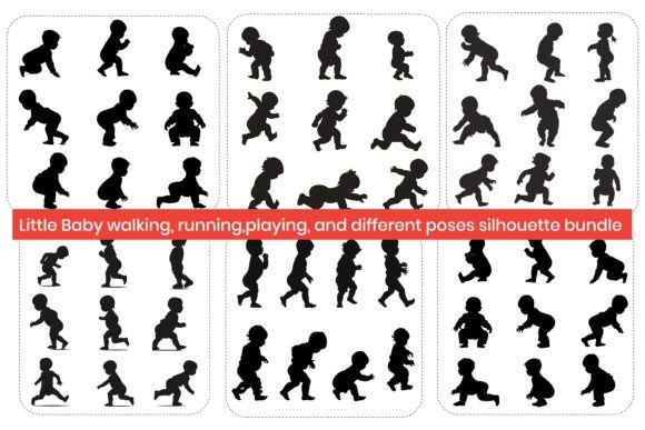 Baby Walking,running,playing Silhouette Graphics for Crafts and Publishing