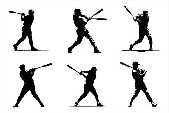 Batting Baseball Player Silhouette Set Graphics and Crafts