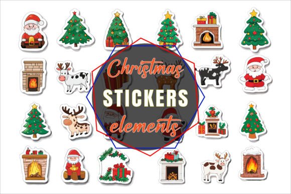 Christmas Holiday Stickers in Vector Graphics for Crafts