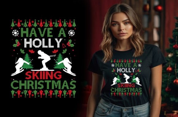 Christmas Skiing T-Shirt Design: A Festive Graphic for Local Branding