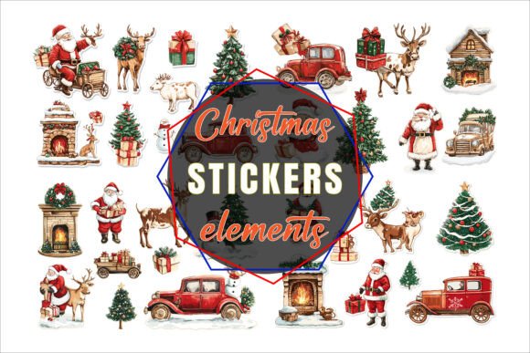 Christmas Stickers Vector Icons Graphics for Crafts
