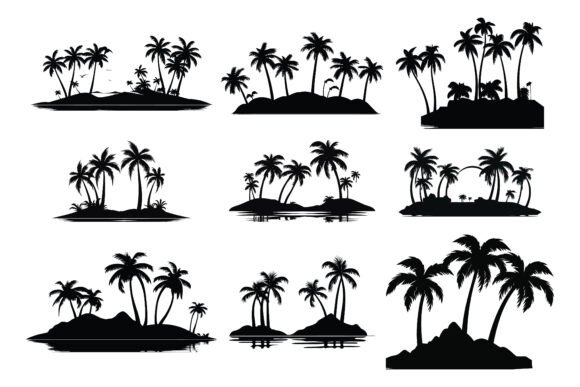 Coconut Tree Tropical Beach Silhouette: A Graphic Design Asset for Local Crafts & Branding