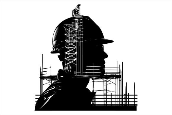 Construction Safety Helmet Silhouette Graphics for Crafts