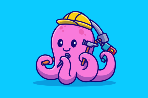 Cute Octopus Handyman Cartoon Graphics and Illustrations Review