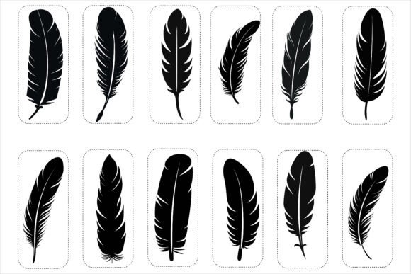 Feather Silhouette Bundle, Bird Feather Graphics and Crafts