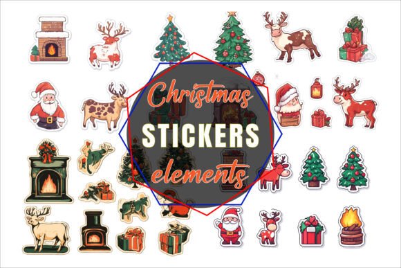 Festive Christmas Holiday Stickers Art Graphics for Crafts