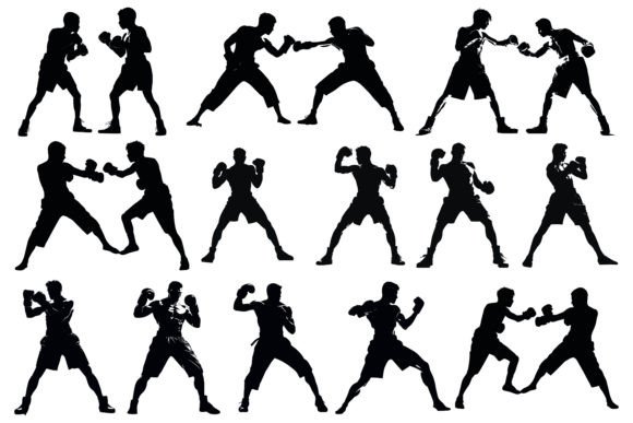 Kickboxing Silhouette Set Vector for Graphics and Crafts