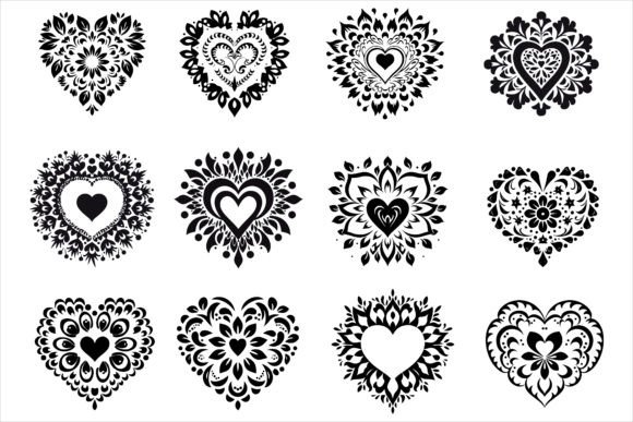 Love Mandala Vector Art Icon Set for Graphics and Crafts