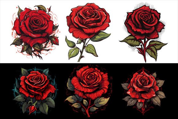 Watercolor Red Rose Floral Bouquet Graphics and Illustrations